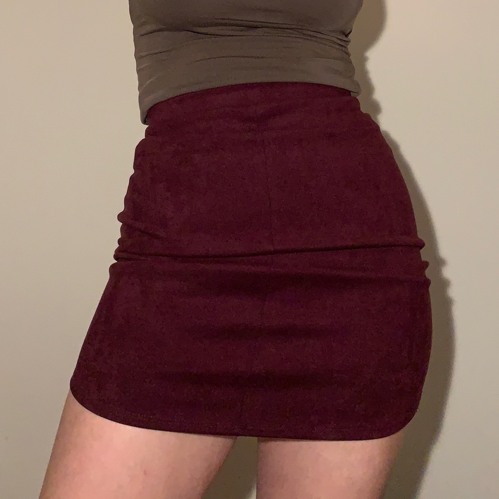 Burgundy Suede fitted Skirt